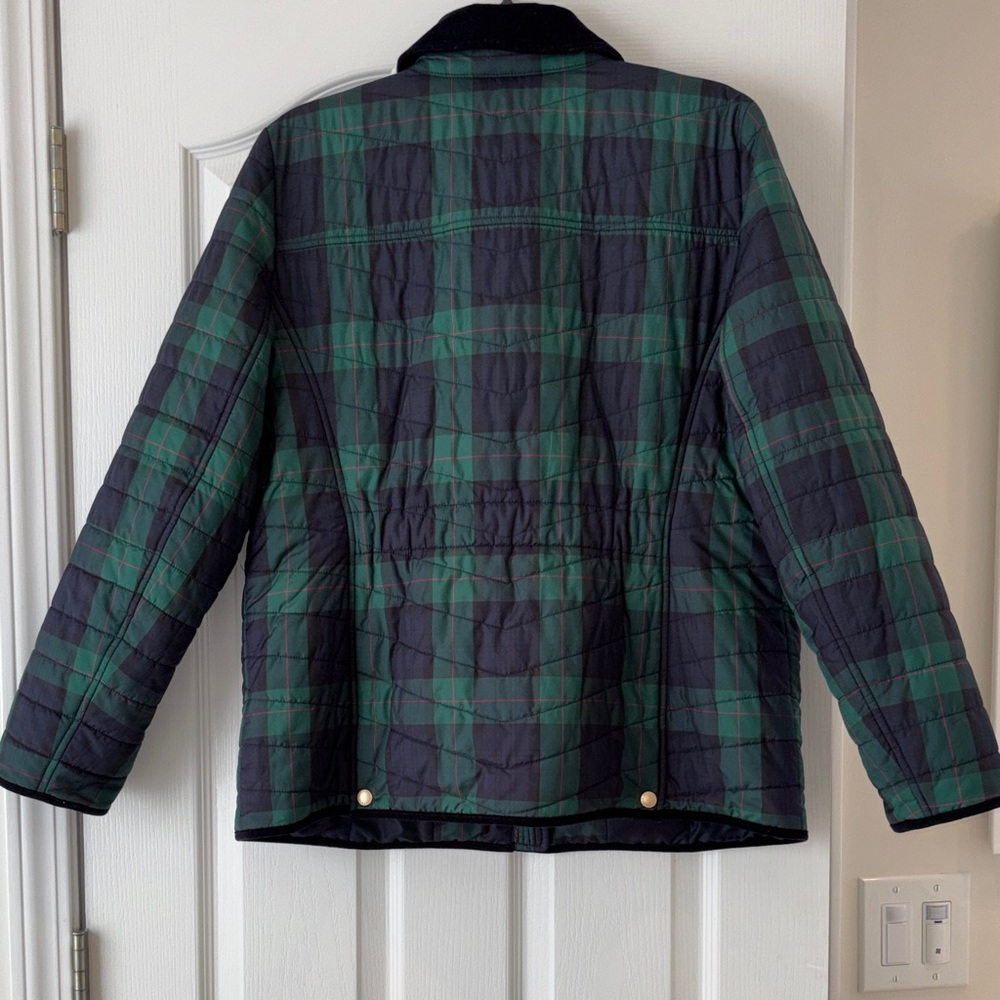 Sale-Talbots Green and Navy Quilted Plaid Puffer Jacket - Picture 6 of 11